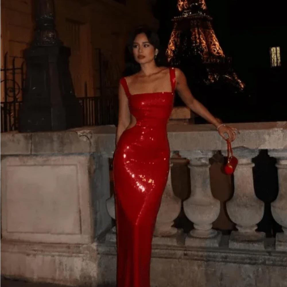 Meshki cut out  Red Sequin maxi Dress